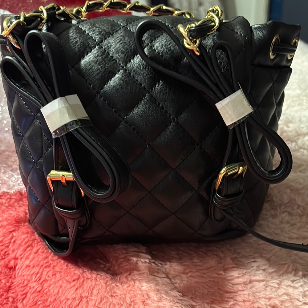 Badgley Mischka Black Quilted Backpack with Gold Accents - Picture 2 of 5